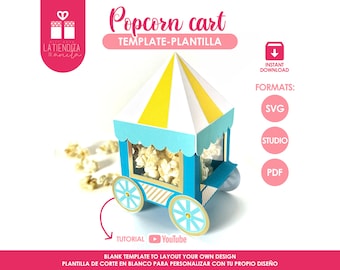 Popcorn Cart Box Template, Circus Party Favors, Carnival Decor (Digital Download)