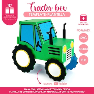 Modelo SVG de caixa de lembrancinhas de trator para Cricut e Silhouette - Decoração de festa de fazenda, arquivos digitais de aniversário de curral