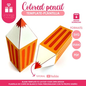 Colored Pencil Favor Box Template, 3D Paper Pencil SVG File for Silhouette and Cricut, Back to School Gift for Teachers & Students