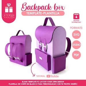 Plantilla de caja de regalo con forma de mochila, archivo SVG de mochila escolar 3D para Silhouette y Cricut, regalo de regreso a clases para maestros y estudiantes