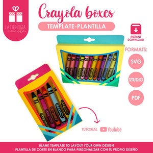 Crayola Box SVG Vorlage für Wachsmalstifte, DIY Malkasten Box Schneidedatei, Geschenk für Lehrer & Schüler