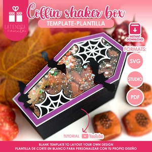 Modèle de boîte cercueil avec visière, boîte cercueil Shaker 3D SVG, friandises pour Halloween, décoration fantasmagorique, cadeau d'Halloween