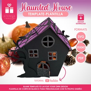 Modèle de boîte de maison hantée, boîte de bonbons Halloween SVG, maison effrayante 3D, cadeau d'Halloween, décoration de saison fantasmagorique