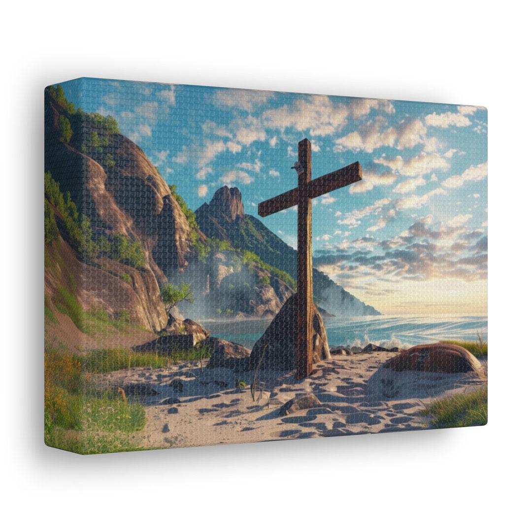 Cross on the Beach (castaway), Christian Faith Canvas, Small Print Art ...