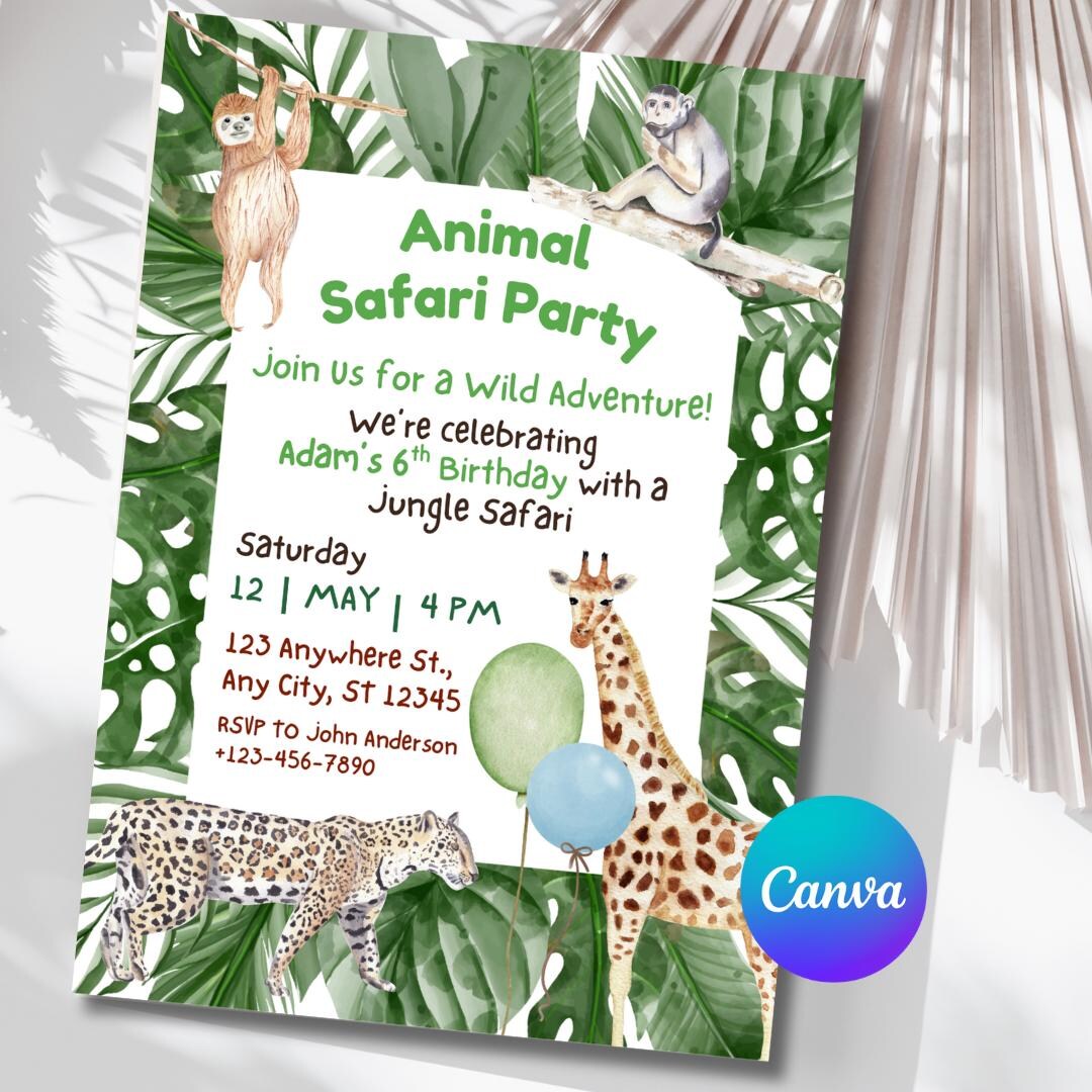 Animal Safari Party Invitation, Boys Wild One Party Invite, Jungle ...