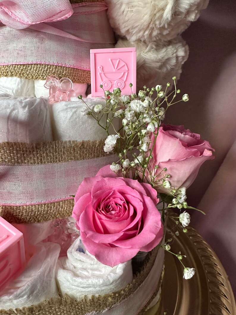 LUXURY Diaper Cake Tower, Baby Shower, Baby Gift, Centerpiece, Pink