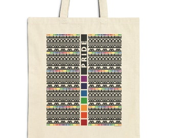 PRIDE Vibraciones tribales, Mensaje OCULTO, Mirar de nuevo, Arco iris, Atrevido, Diseño único, LGBTQ+, Gay, Lesbiana, Bolsa de tela de algodón