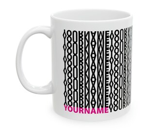 Mensaje oculto de vibraciones tribales PERSONALIZADO revelado, su NOMBRE palabra o frase oculta en un diseño atrevido, único y personalizado, taza de cerámica, 11 oz