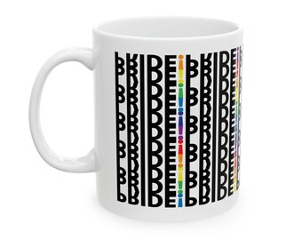 Taza de cerámica PRIDE Tribal Vibes, mensaje oculto de 11 oz, mirar de nuevo, acentos arcoíris, atrevido, diseño único, LGBTQ+