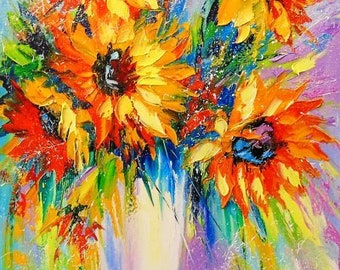 colourful sunflower oil painting