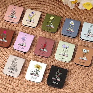 Custom Birth Month Flower Bookmark, Floral Magnetic Leather Bookmark, Minimalist Floral Bookmark, Birthflower Bookmark