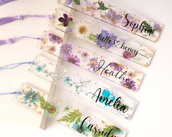 Custom Pressed Flower Resin Bookmark, Book Accessories, Personalized Bookmarks for teacher, White Daisy Spring Wildflower Resin Bookmark