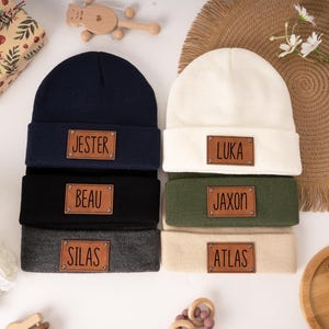 Personalize Baby Beanie,Newborn Baby Beanie Hat,Kids Youth Child Infant Newborn Gift,Name Hat Engraved Leather Patch Beanie,Baby Shower Gift