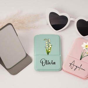 Personalized Travel Mirror,Customized Portable Makeup Mirror,Custom Compact Mirror with Birth Flower,Gift For Wedding,bridesmaid custom gift