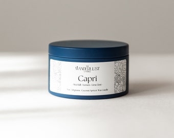 Capri Handmade Scented Minimalist Coconut Apricot wax candles + Sea Breeze, Lemon and Lime zest - SMALL *The Wanderlust Candle*