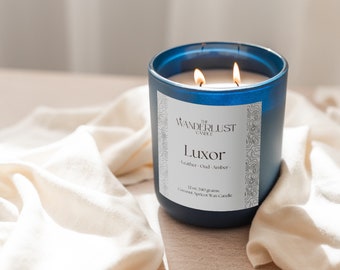 Luxor Handmade Scented Minimalist Coconut Apricot wax candles + Leather, Oud, & Amber *The Wanderlust Candle*
