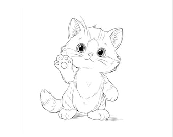 Libro para colorear de gatos adorables para adultos y niños: 35 páginas imprimibles, dibujos para colorear de gatos para aliviar el estrés, arte de gatos kawaii, descarga digital instantánea