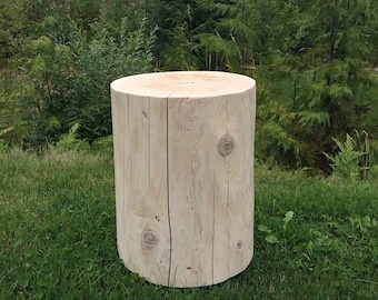 Whitewash finish reclaimed cedar log, Stump end table, Handmade in BC, Canada by Second Life Cedar, Makers of ethical wood products
