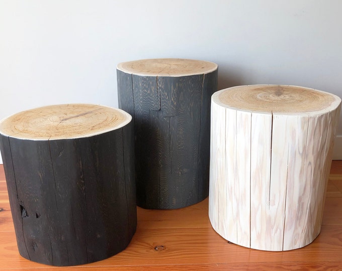 Quick turnaround! Large size Reclaimed cedar log, Stump end table, handmade in BC by Second Life Cedar, Makers of ethical wood products