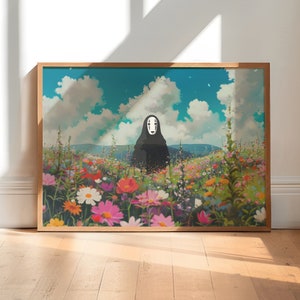Poster dello Studio Ghibli, stampa d'arte digitale "No Face", opera d'arte ispirata a "La città incantata", stampa da parete, regalo per fan di Hayao Miyazaki