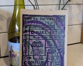 How to Survive Capitalism | Lino Print on Hand-painted Watercolour Recycled Card