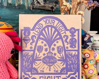 Lend your Light to the Fight | Lino Print on Recycled Card