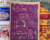 How to Survive Capitalism | Lino Print on Hand-painted Watercolour Recycled Card