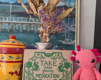 Take Your F*cking Medication | Lino Print on Recycled Card
