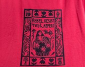 Non-binary Mermaid Resting, Rebelling, Resisting | Block Printed Thrifted Shirt