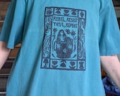 Non-binary Mermaid Resting, Rebelling, Resisting | Block Printed Thrifted T-shirt