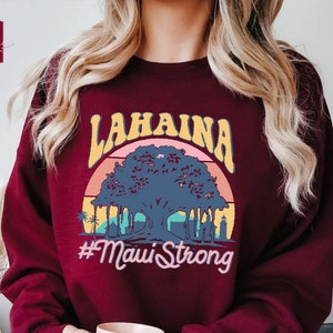 Maui Strong Sweatshirt, Lahaina Strong Banyan Tree Sweater, Maui Support Fire Relief Hawaii Shoreline Crewneck, Fire Victim Fundraiser