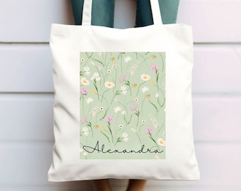 Custom daisy tote bag gift for flower lover tote, wildflower tote bag, watercolor tote bag, aesthetic tote gardener, daisy tote for gardener