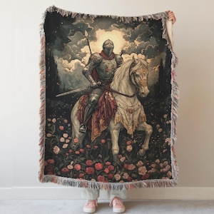 Medieval Tapestry: Dark Academia Knight Woven Blanket