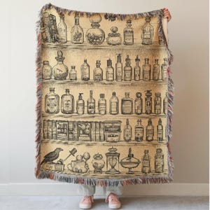 Apothecary Woven Blanket – Cotton Gothic Witch Tapestry Throw, Whimsigoth Home Decor
