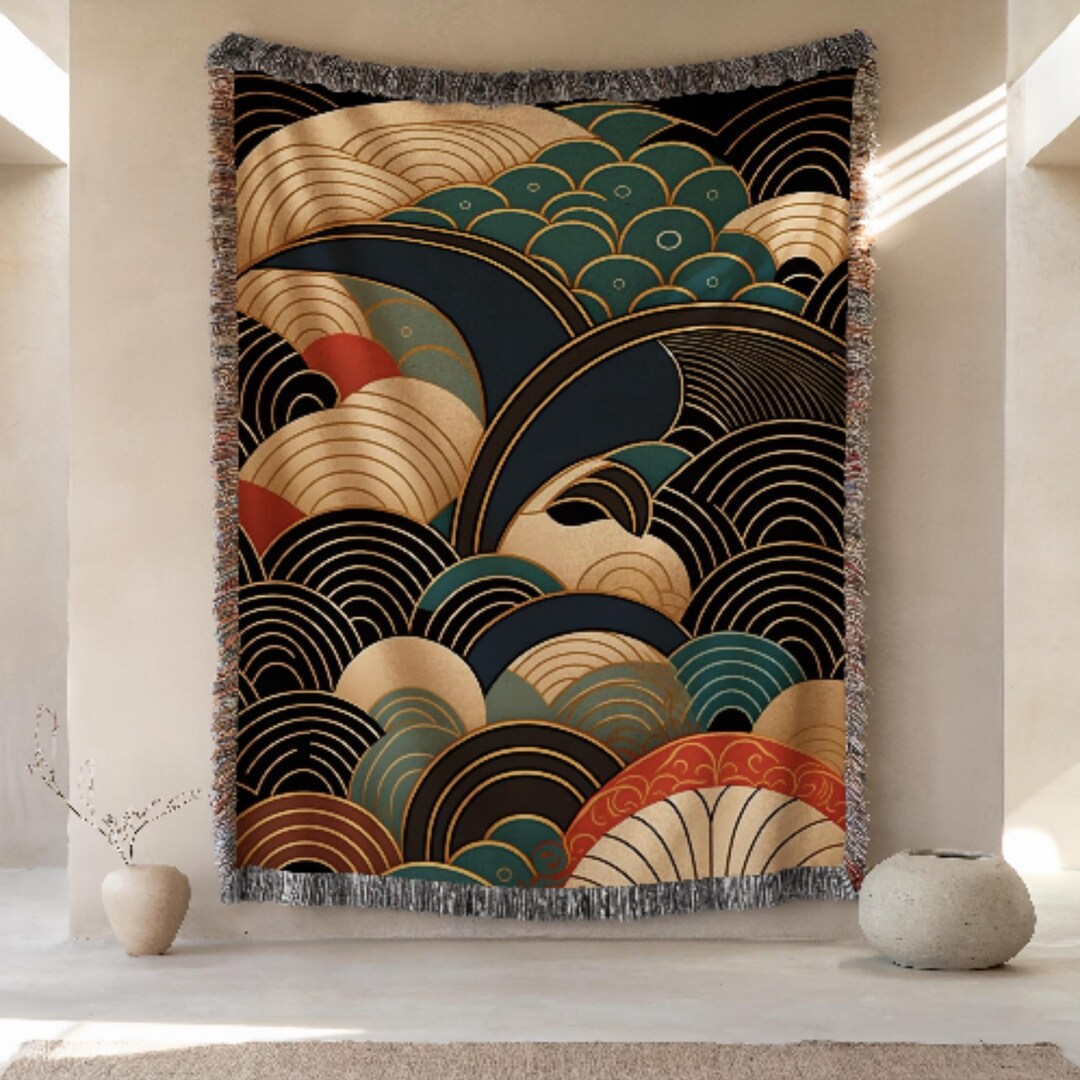 Japanese Pattern Throw Japanese Woven Blanket: Asian Inspired Abstract Nature Cotton Throw ...