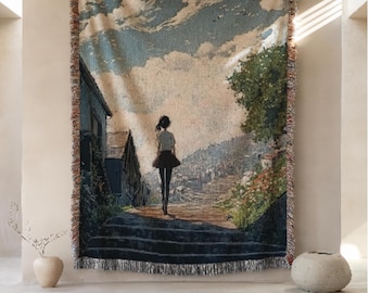 Anime Tapestry Blanket: Cotton Woven Throw with Fringe