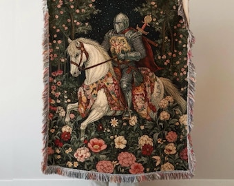 Medieval Knight Woven Blanket, Gothic Wall Tapestry, Dark Academia Decor, Renaissance Inspired Throw, Medieval Home Decor