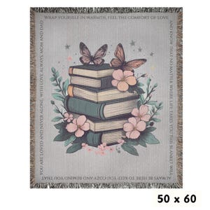 Custom blanket book, personalized bookish woven blanket gift for book lover or librarian, bookclub readers blanket, cottagecore flowers gift