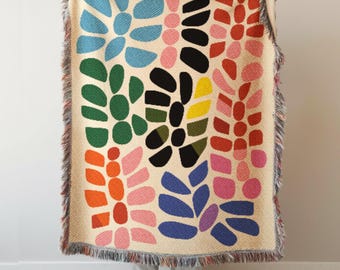 Couverture tissée Matisse : couverture MCM confortable, jeté moderne Mid-Century, tapisserie florale