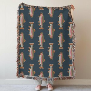 Custom Fish Blanket, Fishing Gifts for Fisherman, Rainbow Trout Fishing Tapestry, Picnic Blanket, Great Lakes Fish Holiday Decor