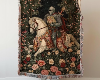 Gothic Medieval Knight Tapestry: Fantasy Decor Cotton Blanket