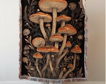 Woven Mushroom Tapestry Blanket: Goblincore Forest Decor