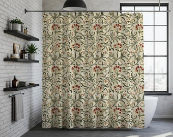 William Morris Shower Curtain, Vintage Floral Botanical Bathroom Decor for New House