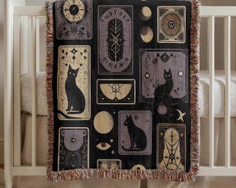 Gothic Black Cat Baby Blanket, Cotton Witchy Throw