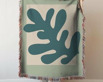 Matisse Woven Blanket: Floral Leaf Cotton Throw Picnic Blanket