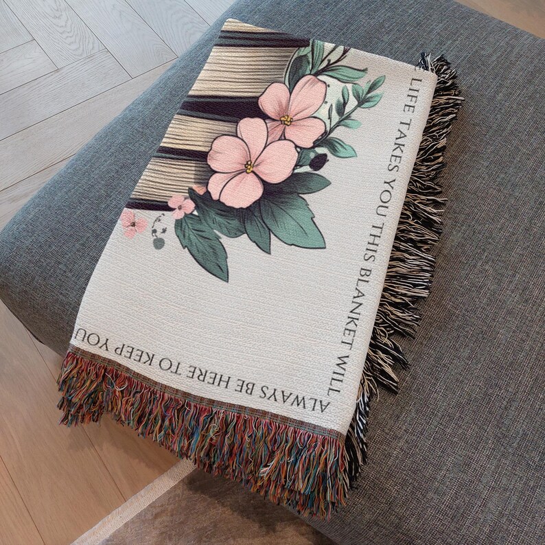 Custom blanket book, personalized bookish woven blanket gift for book lover or librarian, bookclub readers blanket, cottagecore flowers gift