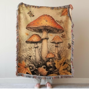 Couverture champignon : jeté en coton Cottagecore fantaisiste, tapisserie Naure