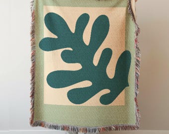 Green Matisse Blanket: Floral Woven Blanket Tapestry
