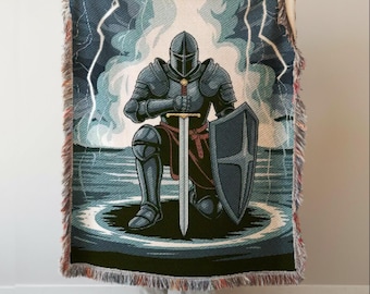 Knight Medieval Tapestry: Dark Academia Fantasy Woven Blanket, Gothic Throw Decor