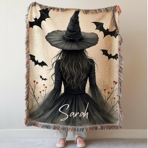 Personalized witch woven blanket, whimsigothic tapestry decor